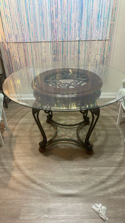 Vintage Style Glass & Wood Table - $5