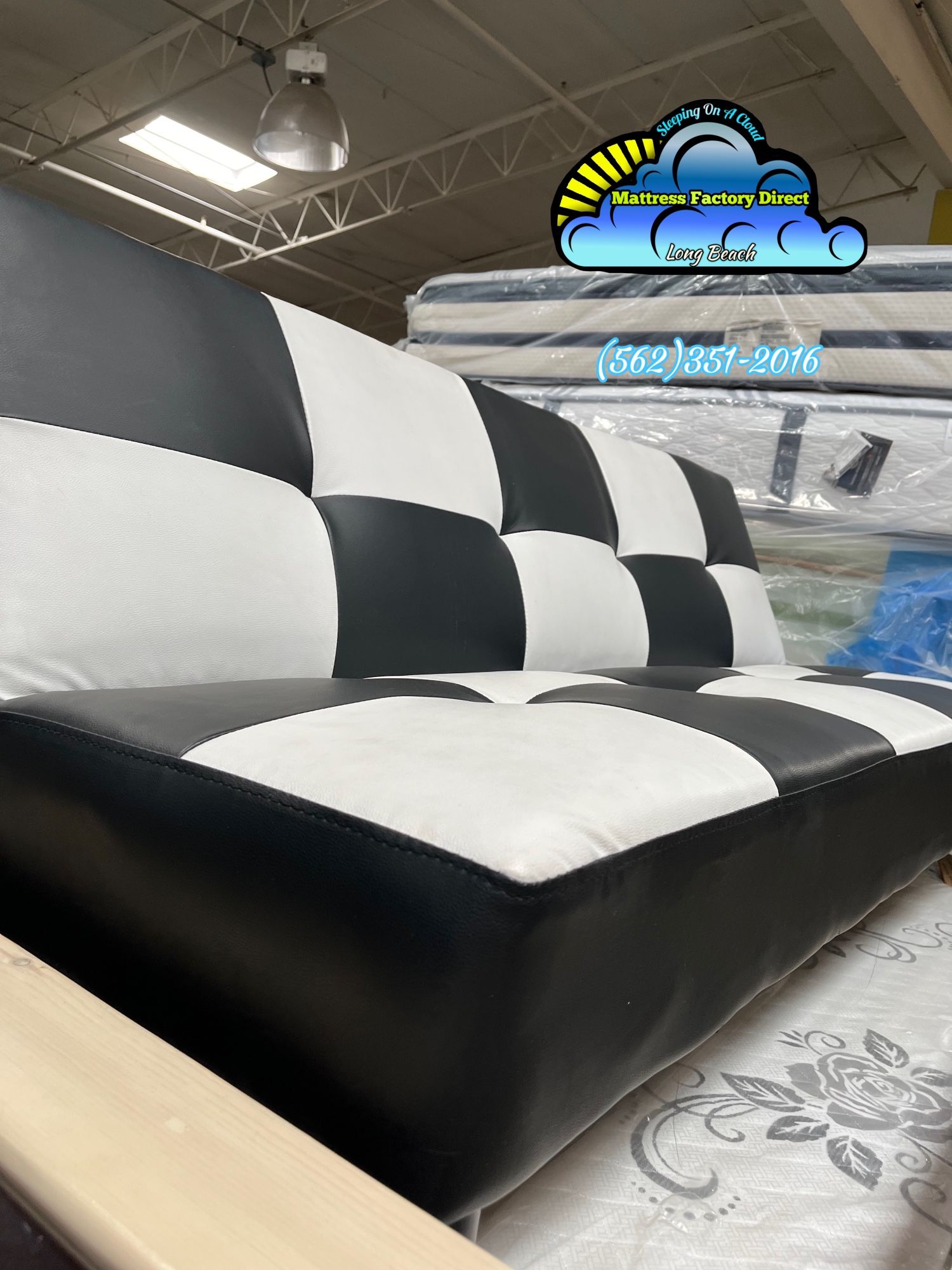 White Black Futon Couch Sofa Faux Leather New