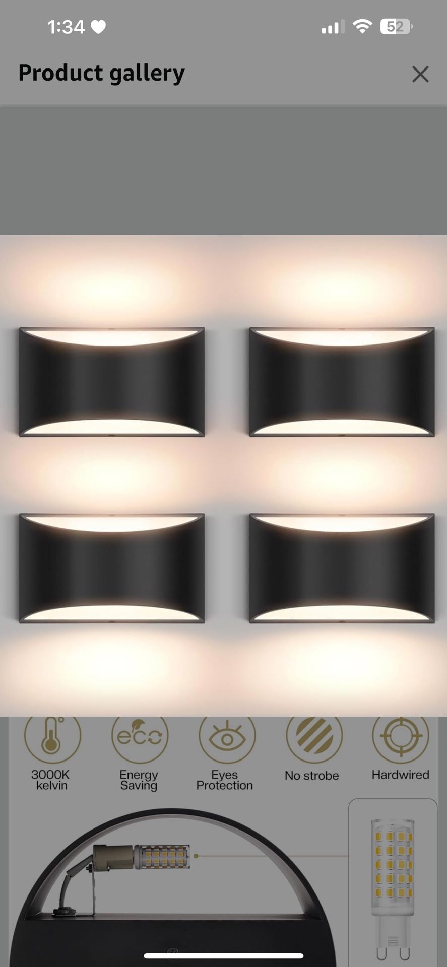 4 Pack Black Modern LED Wall Sconce, Hardwired Up and Down Indoor Wall Lights for Bedroom Living Room Hallway Kitchen, Warm White 3000K, with G9 Bulbs
