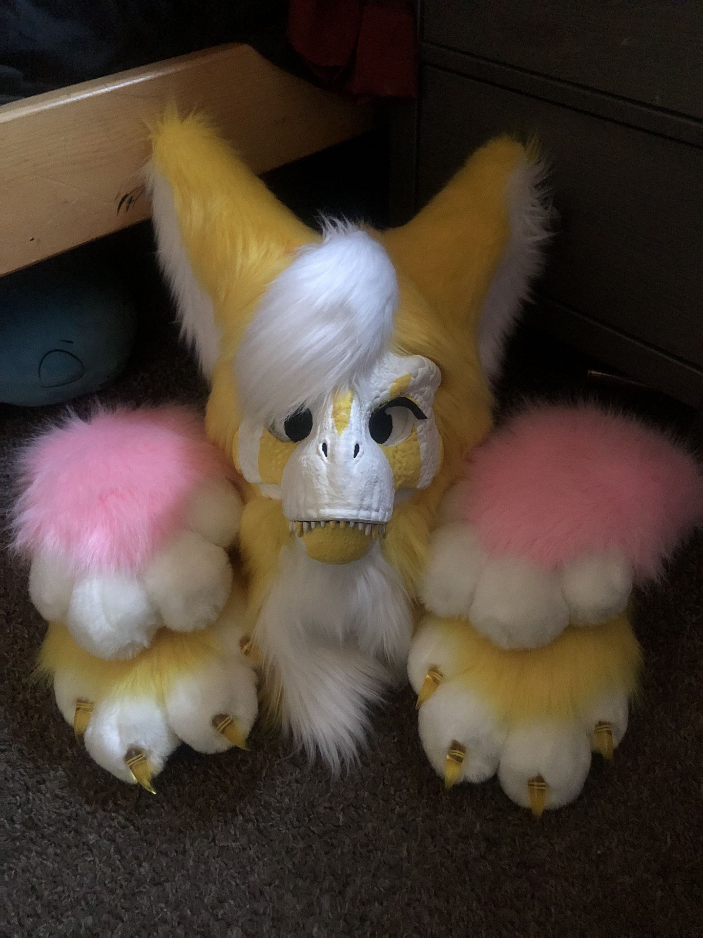 Furred Dino Mask Head With Two Paws