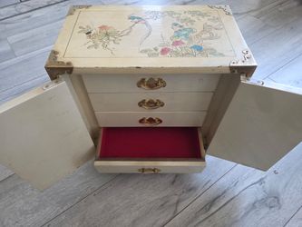 Vintage Floral Painted Wood Jewelry Box