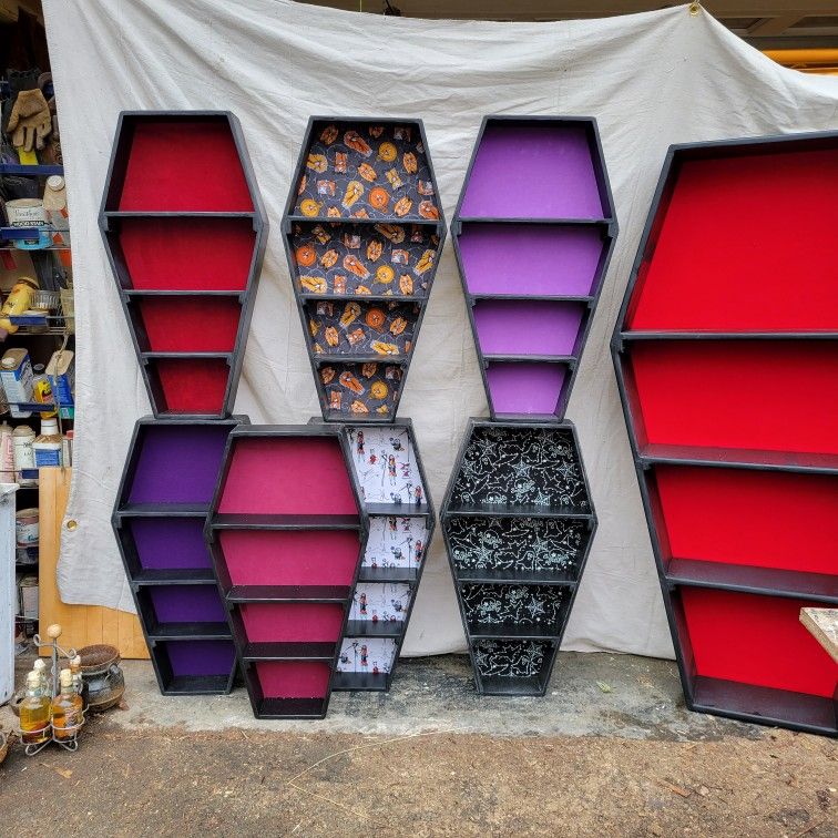 Coffin Shaped Curio Shelves