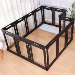 24inch 14panels 14 Panels Clear Acrylic Dog Playpen Indoor, Height 24", Expandable Size & Flexible Shape, Black
