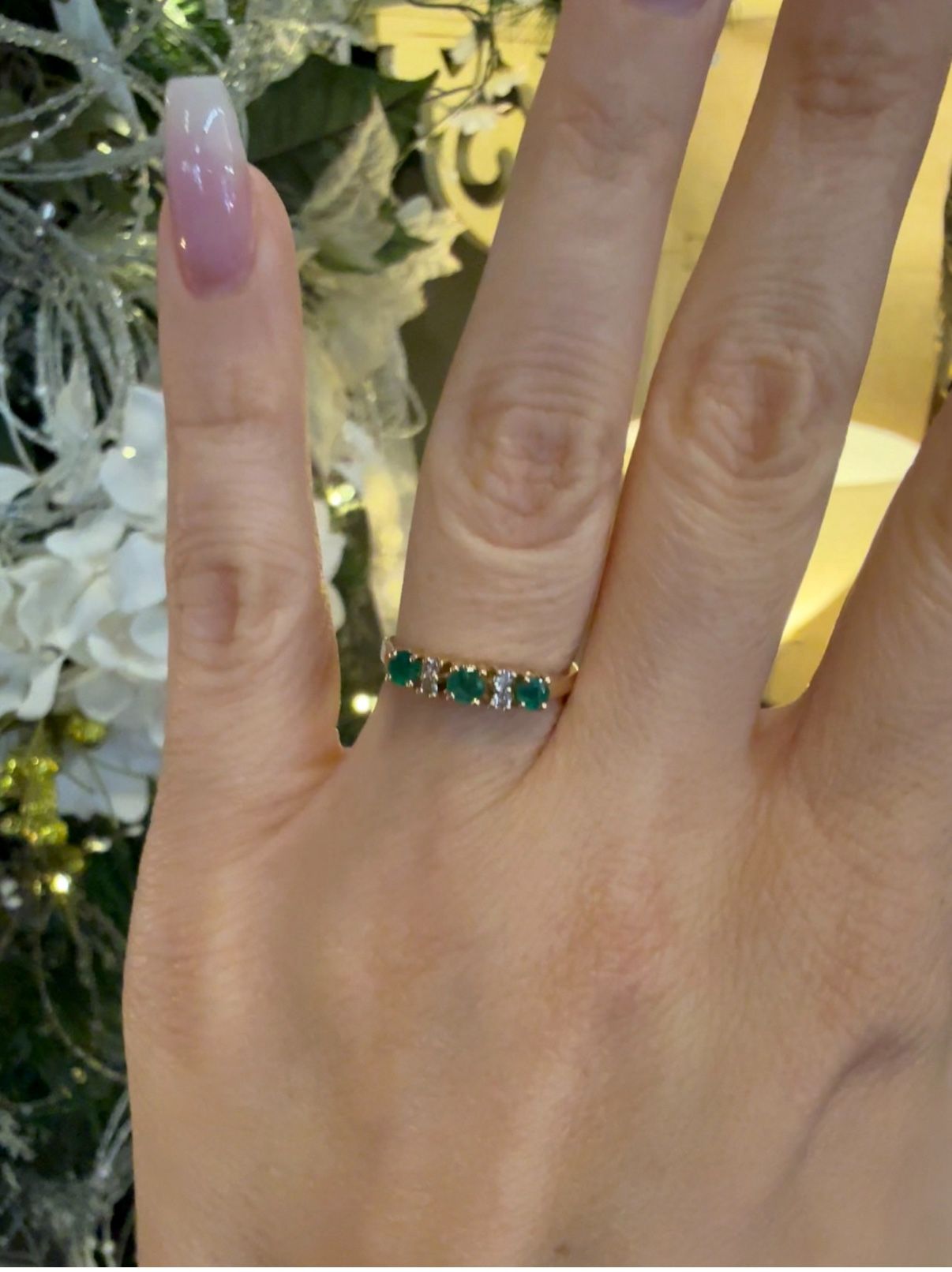 14K Gold Emeralds And Diamonds Ring Band