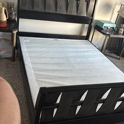 Modern Wood Bed Frame w/ Metal Box Spring – No Mattress