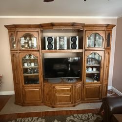 Solid Oak Entertainment Center. 