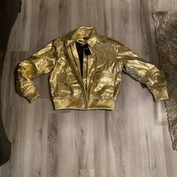 Metallic Leather Bomber Jacket