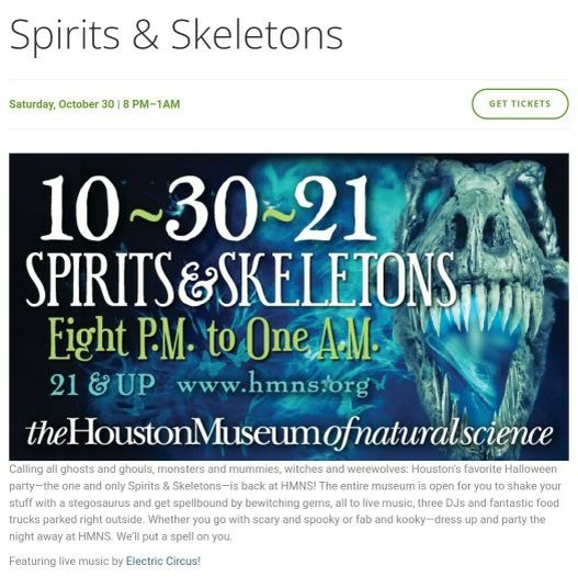 OFFERS ACCEPTED! Two Tickets To The Spirits and Skeletons event at Houston Museum of Natural Sciences