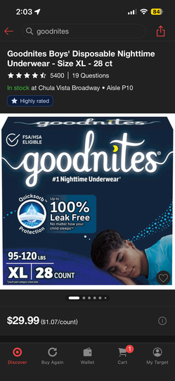 Boys Goodnites XL 28 ct