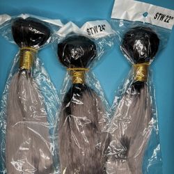 Ombre Grey Hair Bundles 1B Grey Straight Hair Bundles  20 22 24 Inch