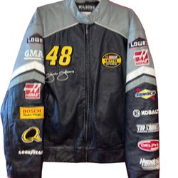 Black Vintage nascar Jeff Hamilton jacket rare Lowe’s 48 Gordon Earnhardt Wallace Johnson Wilson leather   