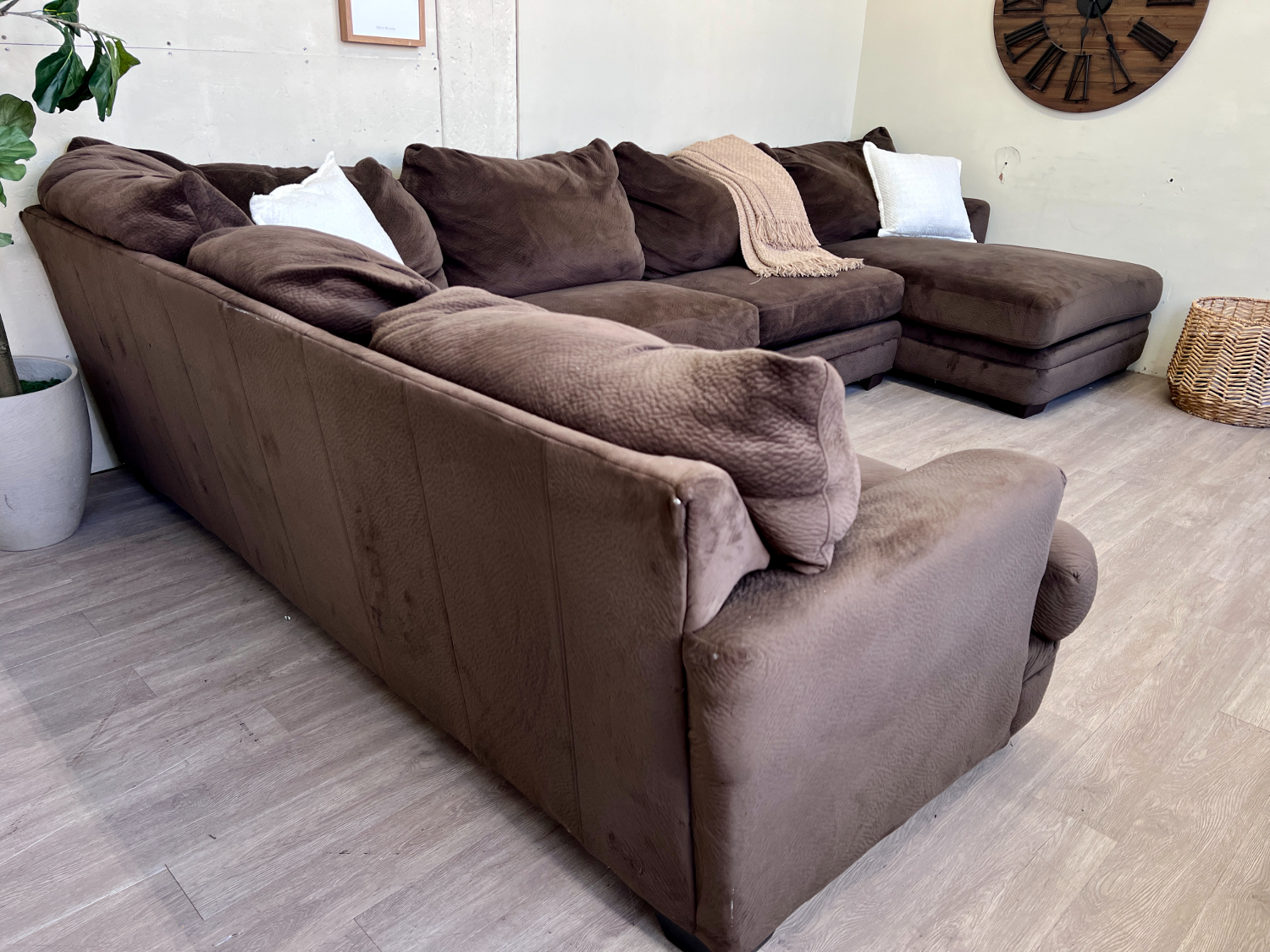 FREE DELIVERY! 🚚 - Jordan’s Furniture Brown Microsuede Modern Sleeper U Sectional Couch with Chaise