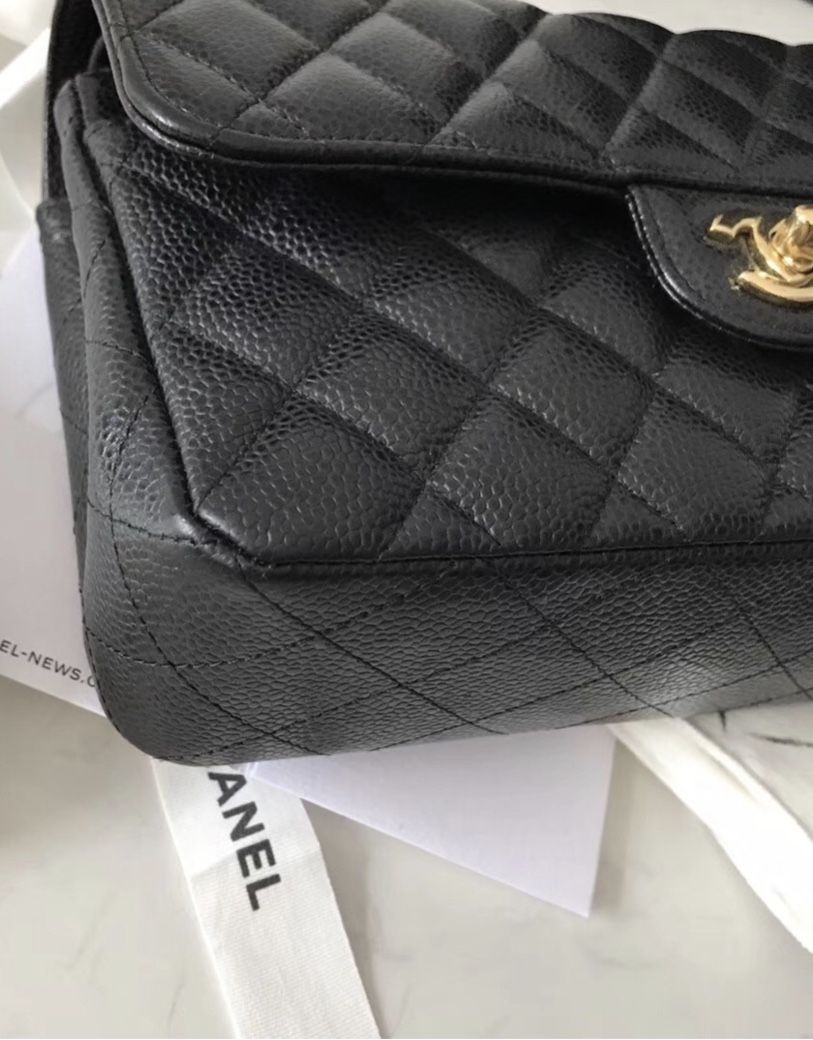Used CHANEL 2018 BLACK CAVIAR SMALL DOUBLE FLAP BAG GHW RARE
