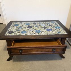 🌿 Decorative Coffee Table with Mosaic Tile Top – Solid Wood
