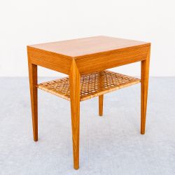 Restored Teak & Cane Side Table / Nightstand by Haslev, Denmark 1960s