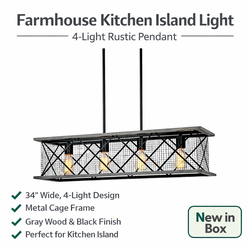 Farmhouse Kitchen Island Light Fixture 4-Light Rustic Pendant