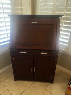 Dark Wood Secretary Desk with Drop-Front and Storage