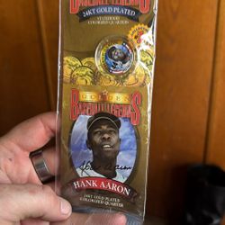 Hank Aaron 24kt gold olayed quarter with painted image 