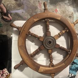 late 20th century teak maritime wheel 