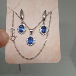 S925 Set Blue Iolte Earings Necklace Pdnt December Bỉthstone