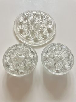 Vintage Clear Glass Round Flower Frogs. Lot Of 3. All Included In Price