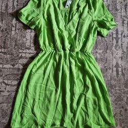 Bright Green Short Sleeve Women's Small Split Design Dress