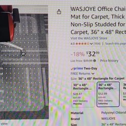 Office Chair Clear Mat For Carpet, 36" x 48"