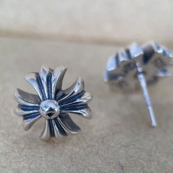 Chrome Earrings Hearts Cross Stud Dutch Designer Von Plein Sterling SILVER 925 Pair Earrings Dangle Hoops 