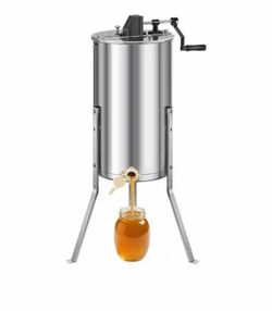 Honey Extractor, 2 Frame Manual Honey Spinner with Transparent Lid, Stainless Steel Honeycomb Drum Spinner with Stand