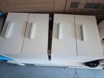 White Storage Cabinets with Silver Handles – Set of 2