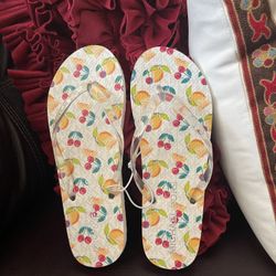 Michael Kors MK Logo Flip Flop Fruit Print Thong Sandal Slide white size 10