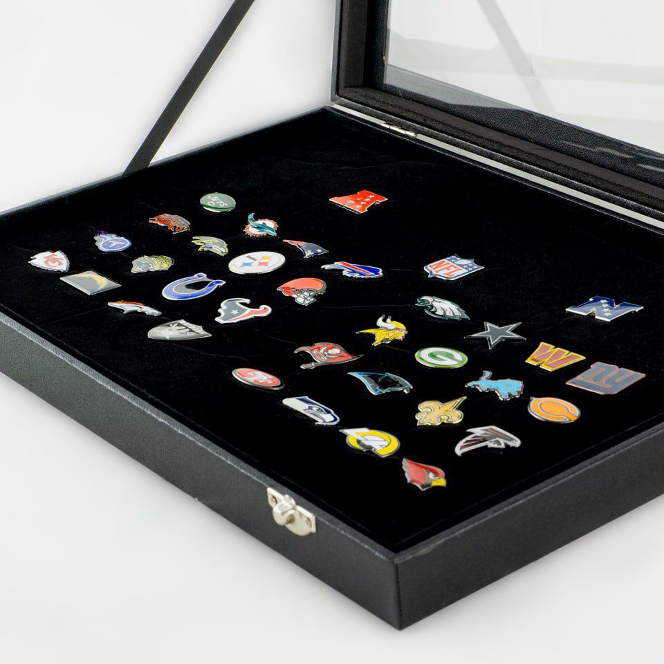  PinMe! NFL Football Lapel Pins Collection with Glass Display and Stylish Black Box – The Perfect Gift for Sports Fans