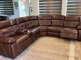 New Top Grain Real Leather 6 Pc Sectional Sofa With Three Power Recliners And Three Power Headrests