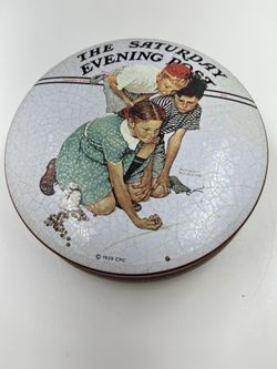  "Marbles Champion" by Norman Rockwell Round Tin Can