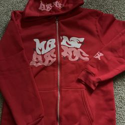 Medium Red  American Retro Star And Letter Printed Zip-up Hoodie