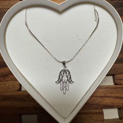 NWT Magnolia Silver Jewelry Silver Necklace with Hamsa, 16” long 