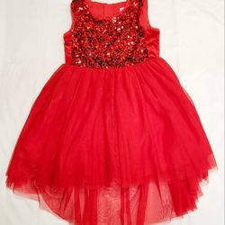 Cat & Jack Girls Sequin Tulle Sleeveless Dress Red Sz  4-5