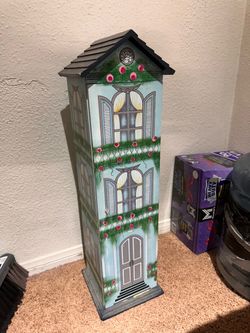 Hand-Painted Victorian House Decorative Wood Cabinet