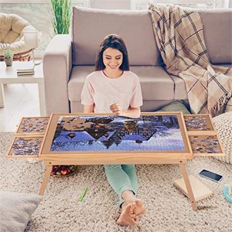 Puzzle Board 1500 Pieces,Jigsaw Puzzle Table with 4 Drawers and Cover,34.3x 26.5Portable Puzzle Table with Folding Legs  New  507 Y 31556
