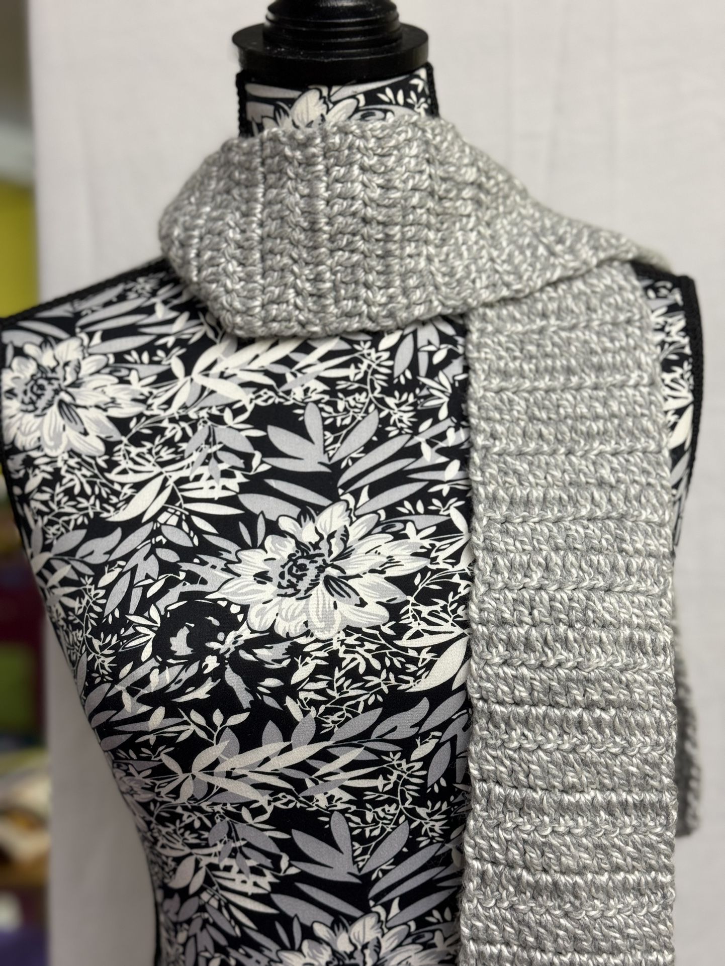 Scarf- Grey and White Handmade Crochet Men & Women Style patterned design