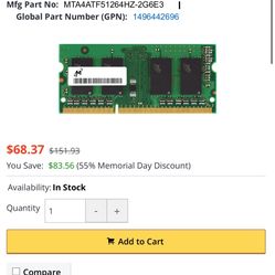 4 Of Micron 4GB PC4-21300 DDR4-2666MHz non-ECC Unbuffered CL19 260-Pin SoDimm