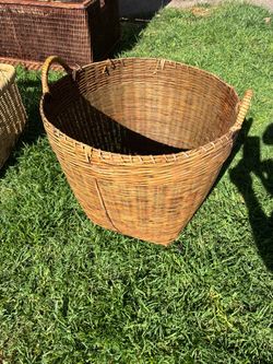 Vintage Large Wicker Woven Basket with Handles