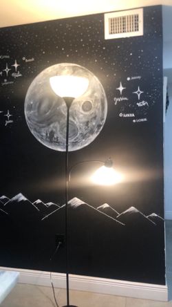 Black metal lamp with plastic shades 73”tall