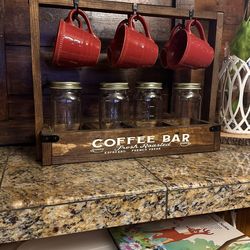 Rustic Wood 6 Coffee Mugs Holder