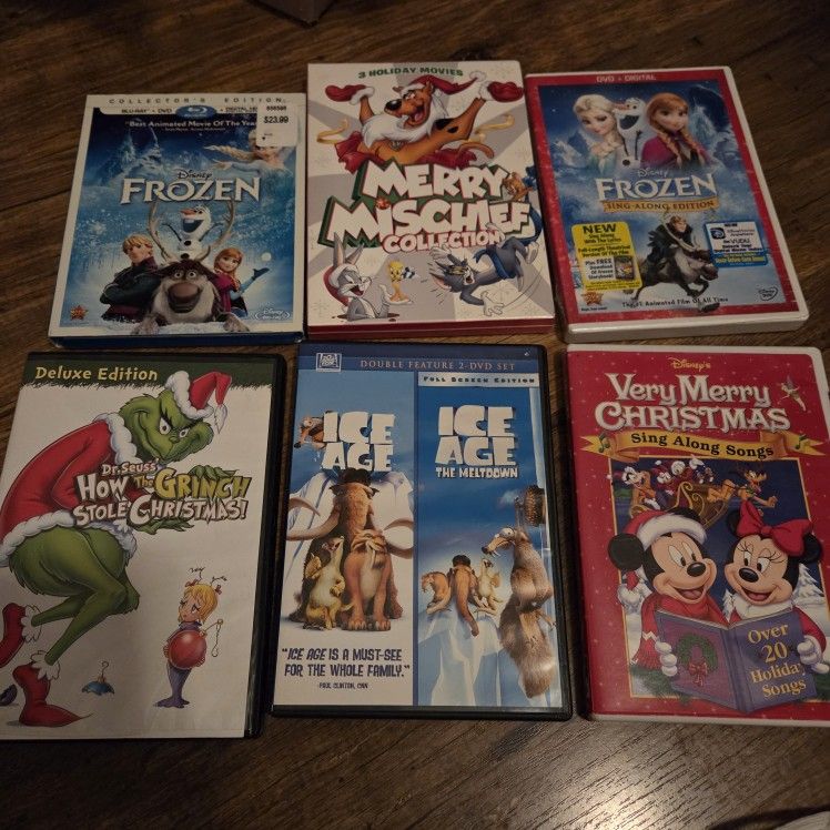 6 DVD Kids Children's Christmas Movies How The Grinch Stole Christmas Frozen Sing-along
