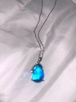 Blue Teardrop Crystal Pendant Necklace