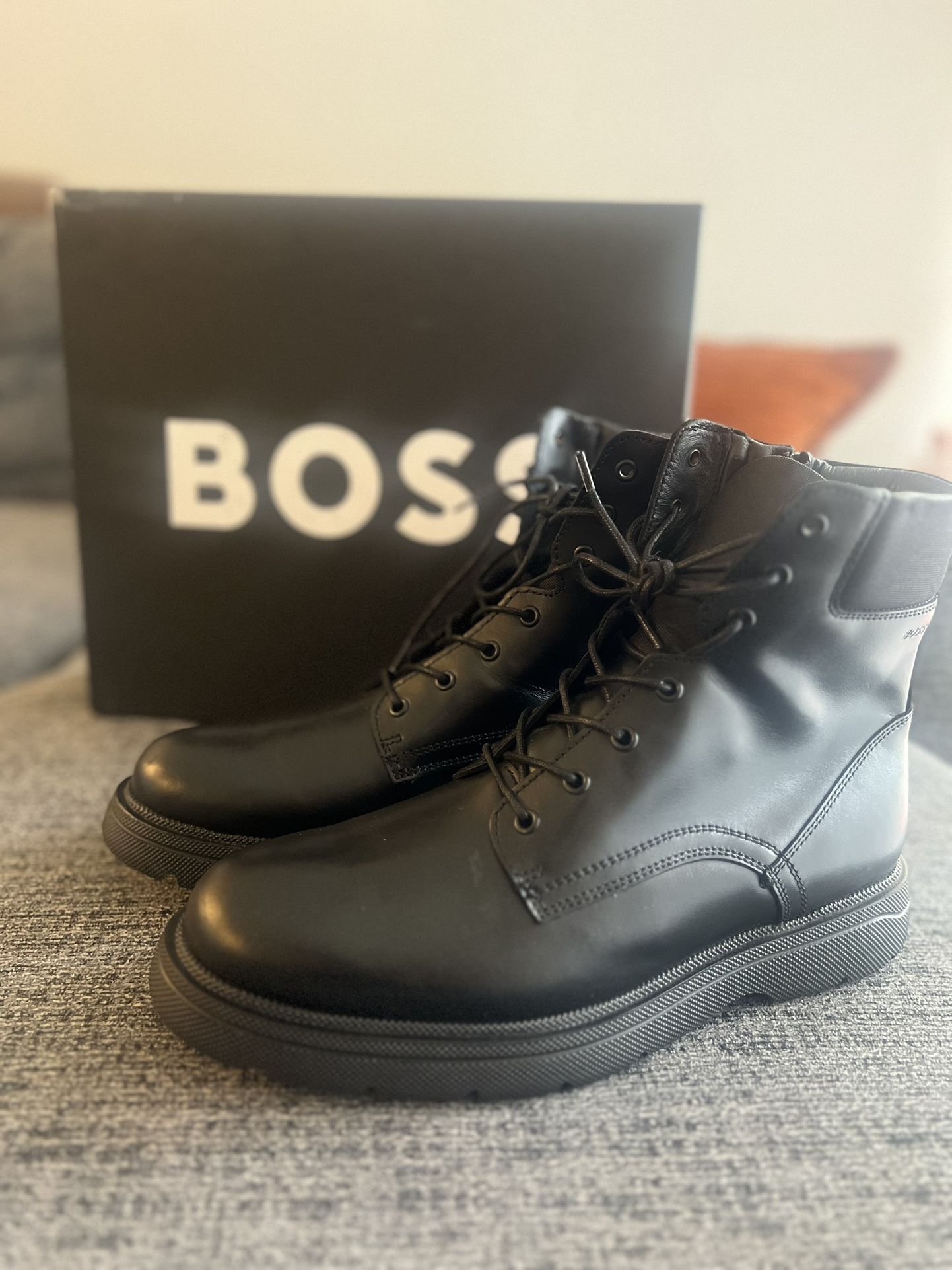Black Leather Boss Combat boots