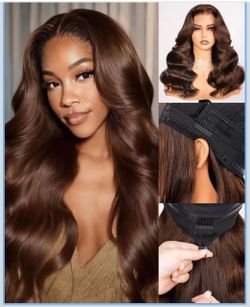 🔥Brand new 🔥 32 inch Chocolate Brown Human Hair Wig 200 Density 13x6 Hd Body Wave Lace Front Wigs Human Hair Pre Plucked Colored Frontal Wigs Hair B