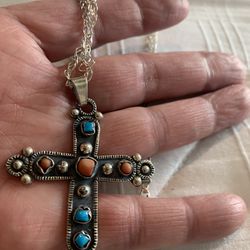 Solid Silver And Turquoise/lapis/ Coral Stones 