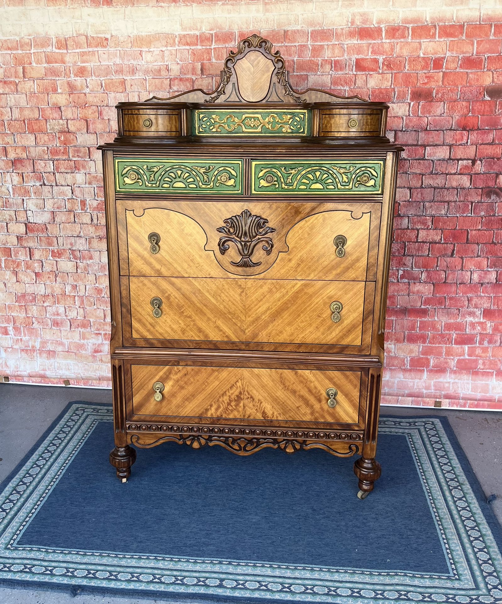 Antique Tall Dresser Solid Wood Chest Of Drawers